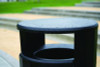 Resist Round Waste Container, 45 Gal, Metal, Textured Black/Black Gloss