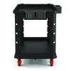 Heavy Duty Plus Utility Cart, Plastic, 2 Shelves, 6 Bins, Capacity, 26.5" x 48.78" x 34.81", Black