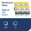 Everwipe By Tork Disinfectant Wipe Canisters, 1-Ply, 7 x 7, Lemon, White, 75 Sheets/Canister, 6/Carton