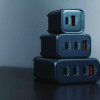 65 W 3-Port Gan Wall Charger, Black/Gray