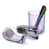 Recycled Plastic Three-Piece Desk Set: (1) Pencil Cup, (1) Stapler, (1) Tape Dispenser, (1) Roll Of Tape, Translucent Ash