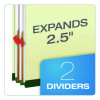 Pressboard Top Tab Classification Folders, 2/5-Cut Tab, Expands 2.5", 2 Dividers, 6 Fasteners, Legal Size, Light Green, 10/Bx