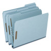 Pressboard Top Tab Classification Folders, 2/5-Cut Tab, Expands 1.75", 1 Divider, 4 Fasteners, Legal Size, Light Blue, 10/Box