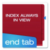 Pressboard End Tab Classification Folders, Straight Tab, Expands 1.75", 1 Divider, 4 Fasteners, Letter Size, Red, 10/Box