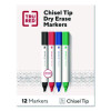 Tank Dry Erase Markers, Broad Chisel Tip, Assorted Colors, 12/Pack