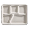 Savaday Molded Fiber Dinnerware, 5-Compartment Plate, Paper, 10.5" Dia, White, 250/Carton