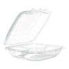 Microwaveable Hinged Containers, Proplanet Seal, 3 Compartments, 9 x 8.75 x 3, Clear, Plastic,150/Carton