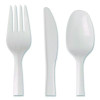 Mediumweight Polypropylene Cutlery, Fork/Knife/Teaspoon, Plastic, White, 250/Carton