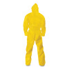 A70 Chemical Spray Protection Coveralls, Elastic Wrists, Ankles, Hood, Large, Yellow, 12/Carton