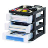 3-Drawer Desktop Storage With Top Organizer Tray, Plastic, 12.17 x 14.33 x 12.93, Black/Translucent