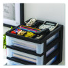 3-Drawer Desktop Storage With Top Organizer Tray, Plastic, 12.17 x 14.33 x 12.93, Black/Translucent
