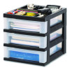 3-Drawer Desktop Storage With Top Organizer Tray, Plastic, 12.17 x 14.33 x 12.93, Black/Translucent
