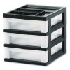 3-Drawer Desktop Storage With Top Organizer Tray, Plastic, 12.17 x 14.33 x 12.93, Black/Translucent