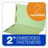 Colored Pressboard End Tab Fastener Folders, Straight Tab, Expands 2", 2 Fasteners, Legal Size, Light Green, 25/Box