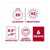 Copy Paper, 92 Bright, 20 Lb Bond Weight, 8.5 x 11, 600 Sheets/Ream, 6 Reams/Carton