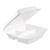 Foam Hinged Lid Containers, 3 Compartments, 9.5 x 10.26 x 3.4, White, 200/Carton
