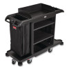 Full-Size Housekeeping Cart, Plastic, 3 Shelves, 1 Bin, 24.4 x 62.4 x 49, Black