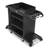 Full-Size Housekeeping Cart, Plastic, 3 Shelves, 1 Bin, 24.4 x 62.4 x 49, Black