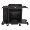 Full-Size Housekeeping Cart, Plastic, 3 Shelves, 1 Bin, 24.4 x 62.4 x 49, Black