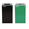 29 Gallon Trash/Recycling Cans, Steel, Green Mixed Recycling Can With Mixed Lid, Black Trash Can With Square Lid