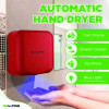 Hemlock Commercial Automatic 120V Hand Dryer, 6.68 x 11.41 x 12.31, Stainless Steel, Red