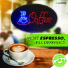 Led Oval Coffee Sign, 23 x 14, Black Frame, Blue/Red Graphics