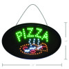 Led Oval Pizza Sign, 23 x 14, Black Frame, Green/Orange/Red/White Graphics
