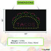 Led Rectangular Taco Sign, 19 x 10, Black Frame, Green/Red/Yellow Graphics