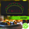 Led Rectangular Taco Sign, 19 x 10, Black Frame, Green/Red/Yellow Graphics
