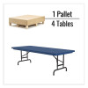 Adjustable Folding Tables, Rectangular, 72" x 30" x 22" To 32", Blue Top, Black Legs, 4/Pallet