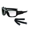 Skullerz Loki Anti-Scratch Enhanced Anti-Fog Convertible Safety Spoggles With Strap, Matte Black Half Frame, Clear Dual Lens