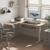 L-Shaped Standing Desk With Keyboard Tray, Left Desk, 61.25" x 43.25" x 34.38" To 52.88", Maple White/White