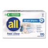 Free Clear Dryer Sheets, Fragrance Free, 195 Sheets/Pack, 6 Packs/Carton