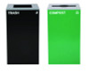 29 Gallon Trash/Recycling Cans, Steel, Green Compost Can With Mixed Lid, Black Trash Can With Square Lid