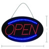 Led Oval Open Sign, 23 x 14, Black Frame, Blue/Red Graphics