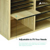 Wood Adjustable 12 Compartment Literature Organizer, 12 Sections, Letter Size, 20 x 11.8 x 16.3, Medium Oak