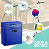 Medium Secure Drop Box Wall Mounted Locking Mail Box With Key And Combination Lock, 10.51 x 4.72 x 12, Blue