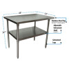 Stainless Steel Flat Top Work Tables, 48w x 24d x 36h, Silver, 2/Pallet