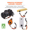 Squids 3151 Coil Lanyard Swivel Hook/Detachable Loop, Mini Adhesive Mount, 2 Lb Max Working Capacity, 12" Long, Black/Orange