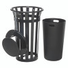 Outdoor Slatted Steel Trash Can, Rain Bonnet Lid, 24 Gal, Black