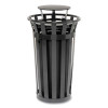 Outdoor Slatted Steel Trash Can, Rain Bonnet Lid, 24 Gal, Black