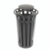 Outdoor Slatted Steel Trash Can, Rain Bonnet Lid, 24 Gal, Black