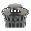 Outdoor Slatted Steel Trash Can, Rain Bonnet Lid, 36 Gal, Black