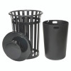 Outdoor Slatted Steel Trash Can, Rain Bonnet Lid, 36 Gal, Black