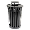 Outdoor Slatted Steel Trash Can, Rain Bonnet Lid, 36 Gal, Black