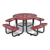 Expanded Steel Picnic Table, Round, 46" Dia x 29.5"h, Red Top, Red Base/Legs