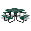 Expanded Steel Picnic Table, Square, 81 x 81 x 29.5, Green Top, Green Base/Legs