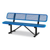 Expanded Steel Bench With Back, 72" x 24" x 33", Blue Seat/Back, Black Base