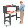 Standard Duty Butcher Block Top Adjustable Height Workbench, 2,000 Lbs, 60 x 30 x 30.88 To 36.88, Birch/Black