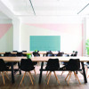 Aria Low-Profile Frameless Magnetic Glassboard, 36" x 24", Denim Blue Surface